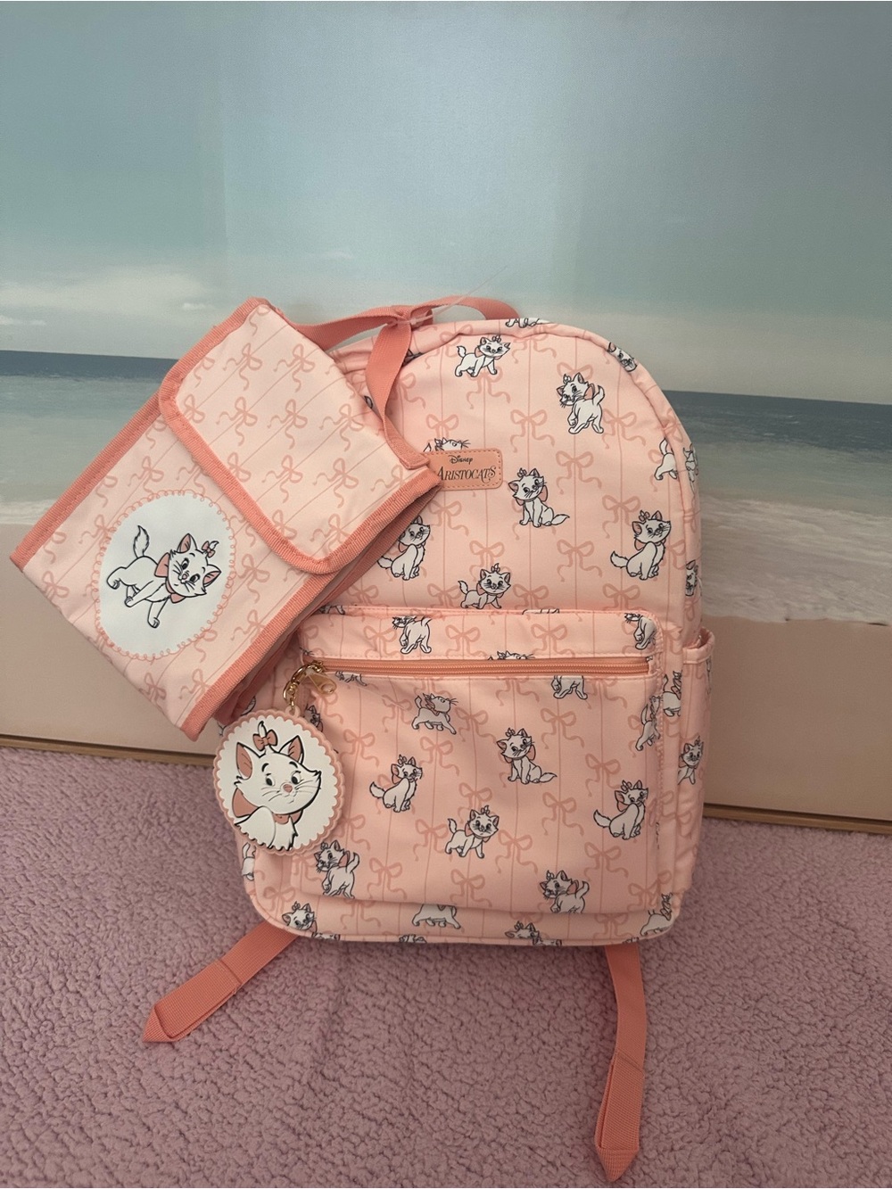 Disney Pink Marie Print Kids Backpack with Matching lunch bag
